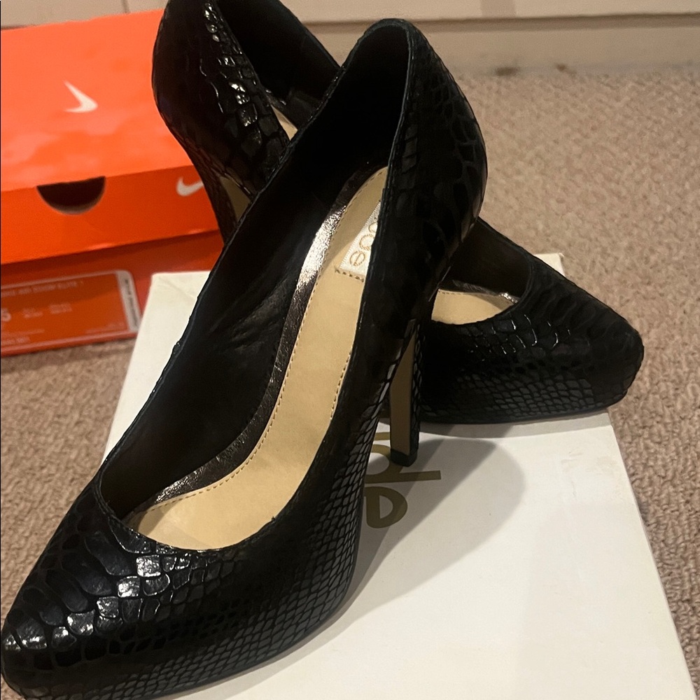 NUDE Black Snake Pattern Heels - image 1